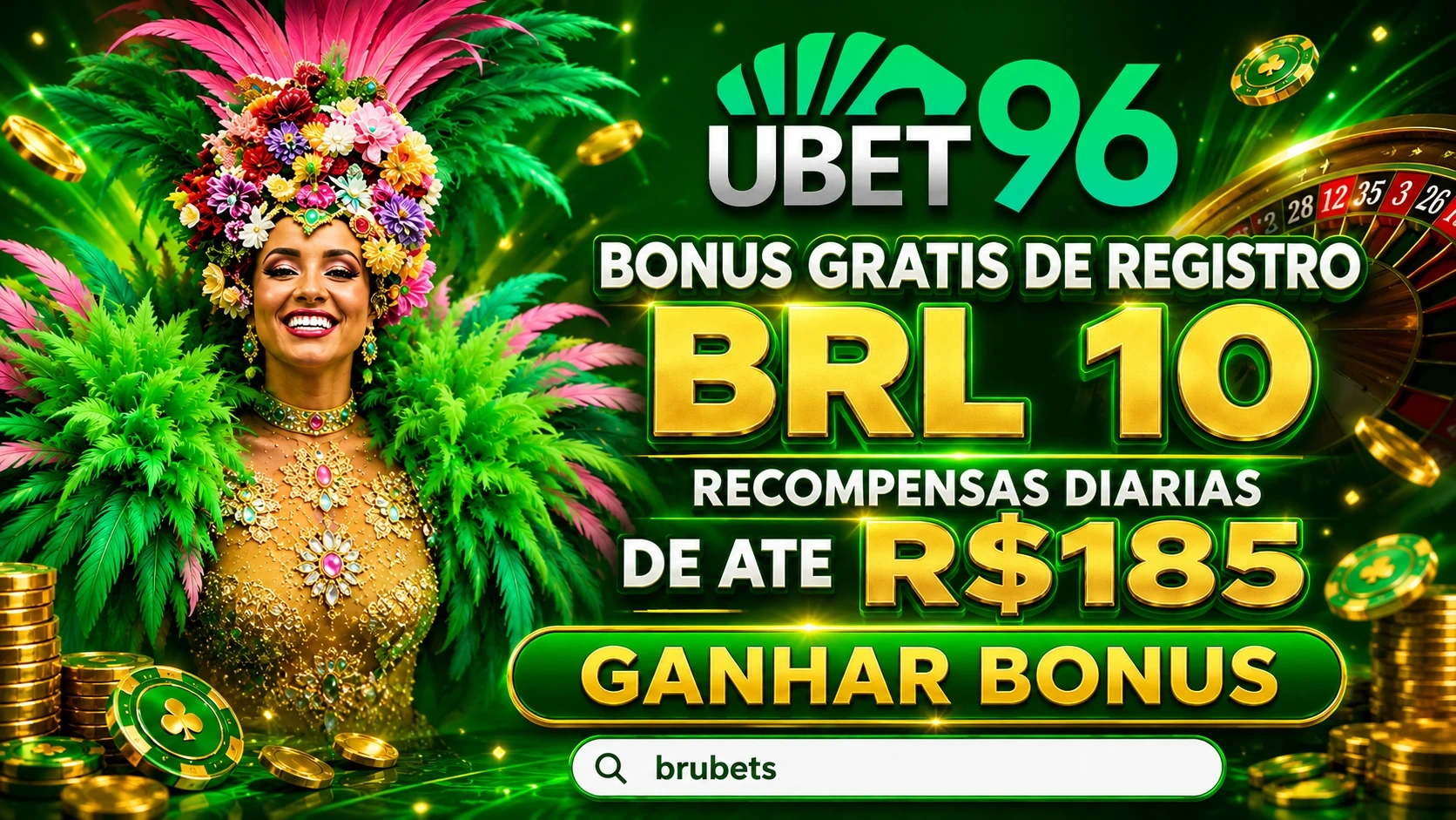 Promoção UBET96 com bonus grátis de registro BRL 10 e recompensas diárias